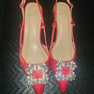 Red kitten heels with Rhinestones 9